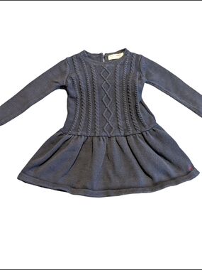 Cable-Knit Navy Long-Sleeve Girls Dress, 2Y